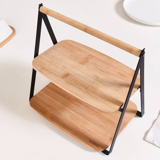 2 Tier Kitchen Countertop Organizer, Multi Purpose Storage Rack, Luxury Bamboo Serving Display Stand, Tabletop Storage Stand
