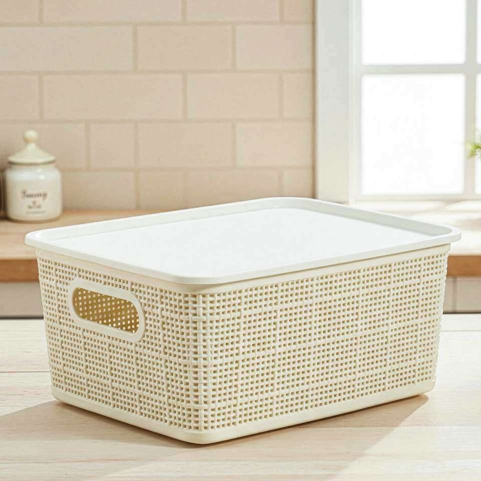 Stackable Storage Baskets With Lid, Plastic Storage Baskets Organizer, Desktop Closet Drawers Organizer