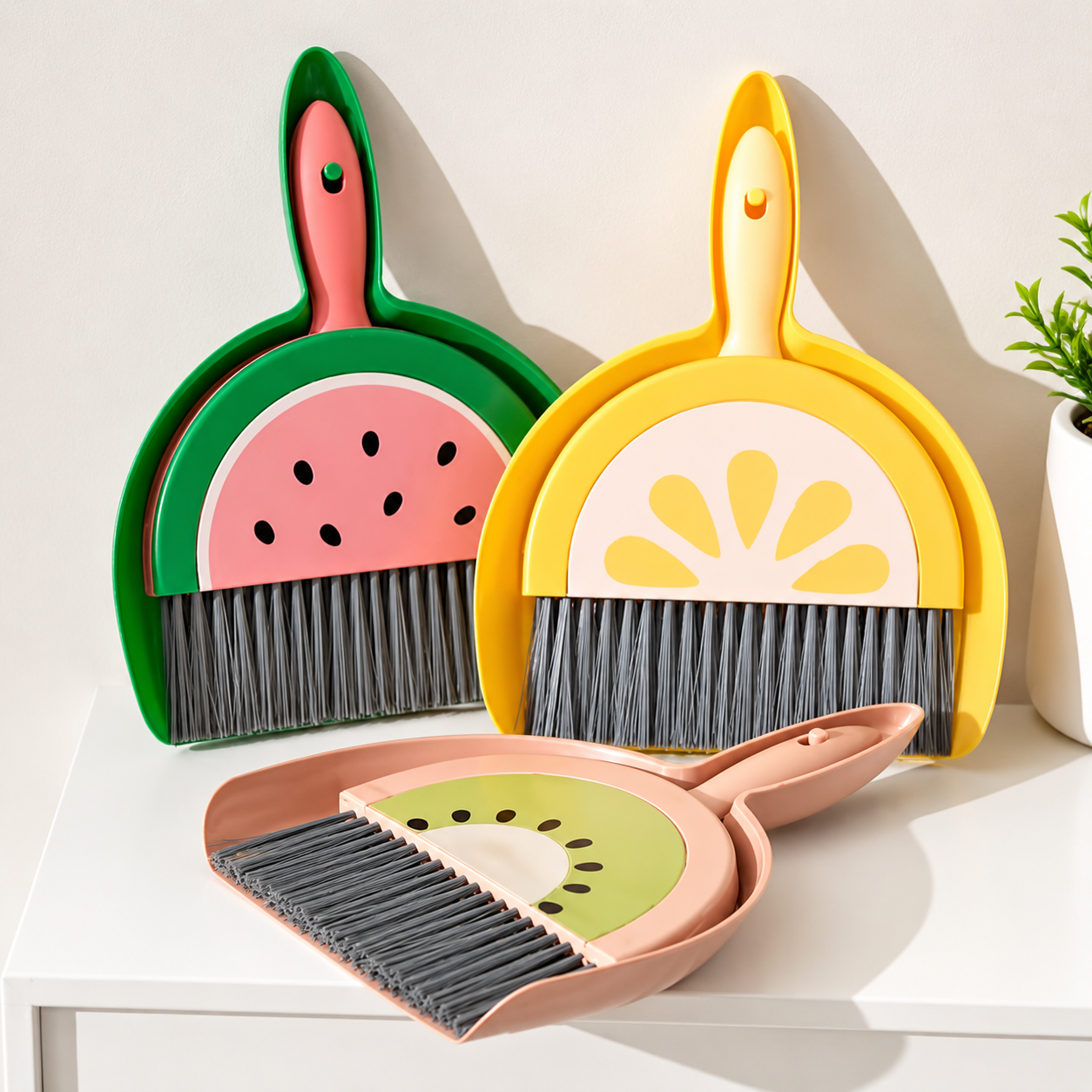 Cute Mini Desktop Dustpan With Brush, Cute Household Cleaning Brush Set, Mini Desk Sweeper with Dustpan, Fruit Shape Cleaning Brush Set