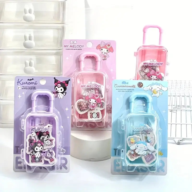Cute Kawaii Cartoon Eraser Suitcase Toy, 4pcs Suitcase Style Eraser Set, School Kids Eraser Set