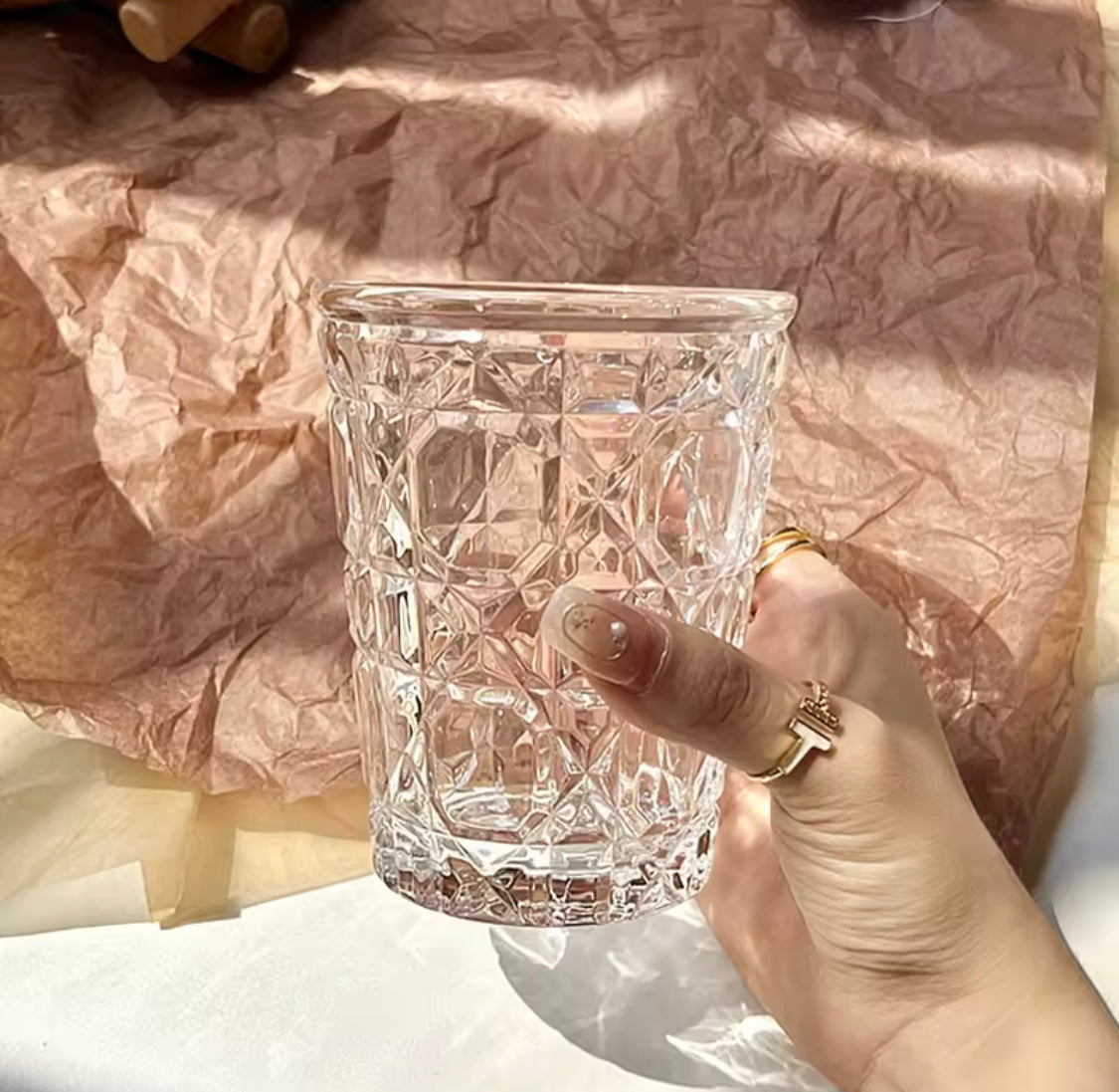 Diamond Patterned Cold Drink Glass,  Household Breakfast Milk Cup, Transparent Juice Cold Drink Cups