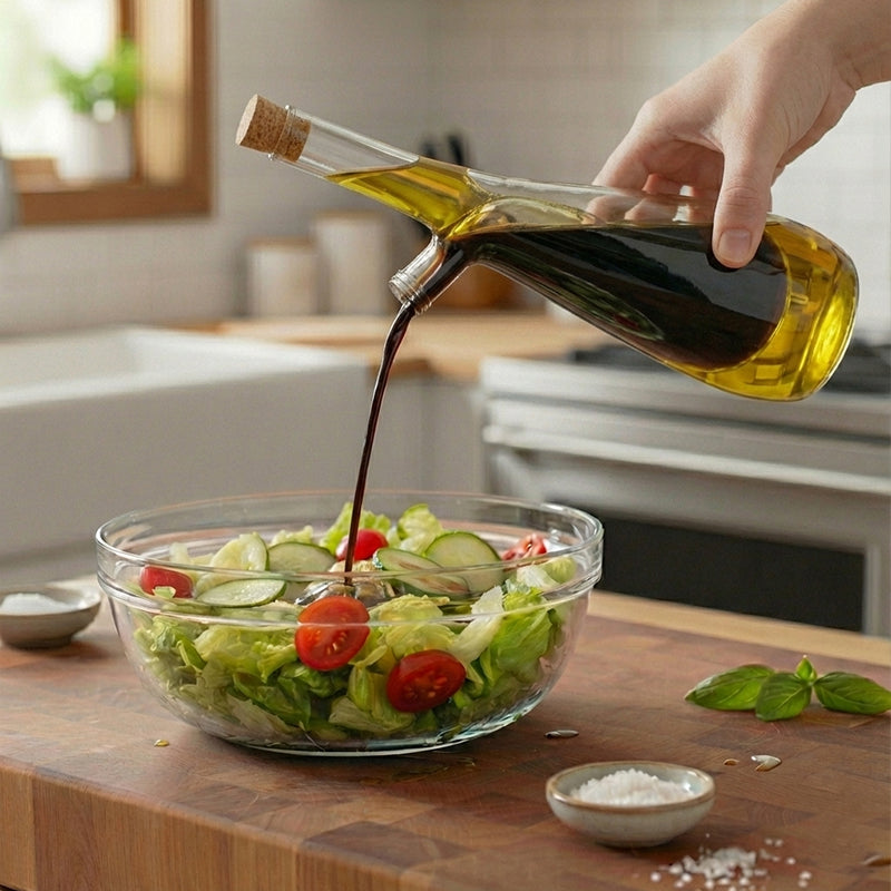 Double Layer Glass Oil Jug, Oil Cruet Jar, Oil And Vinegar Dispenser, Double Oil Dispenser With Cork