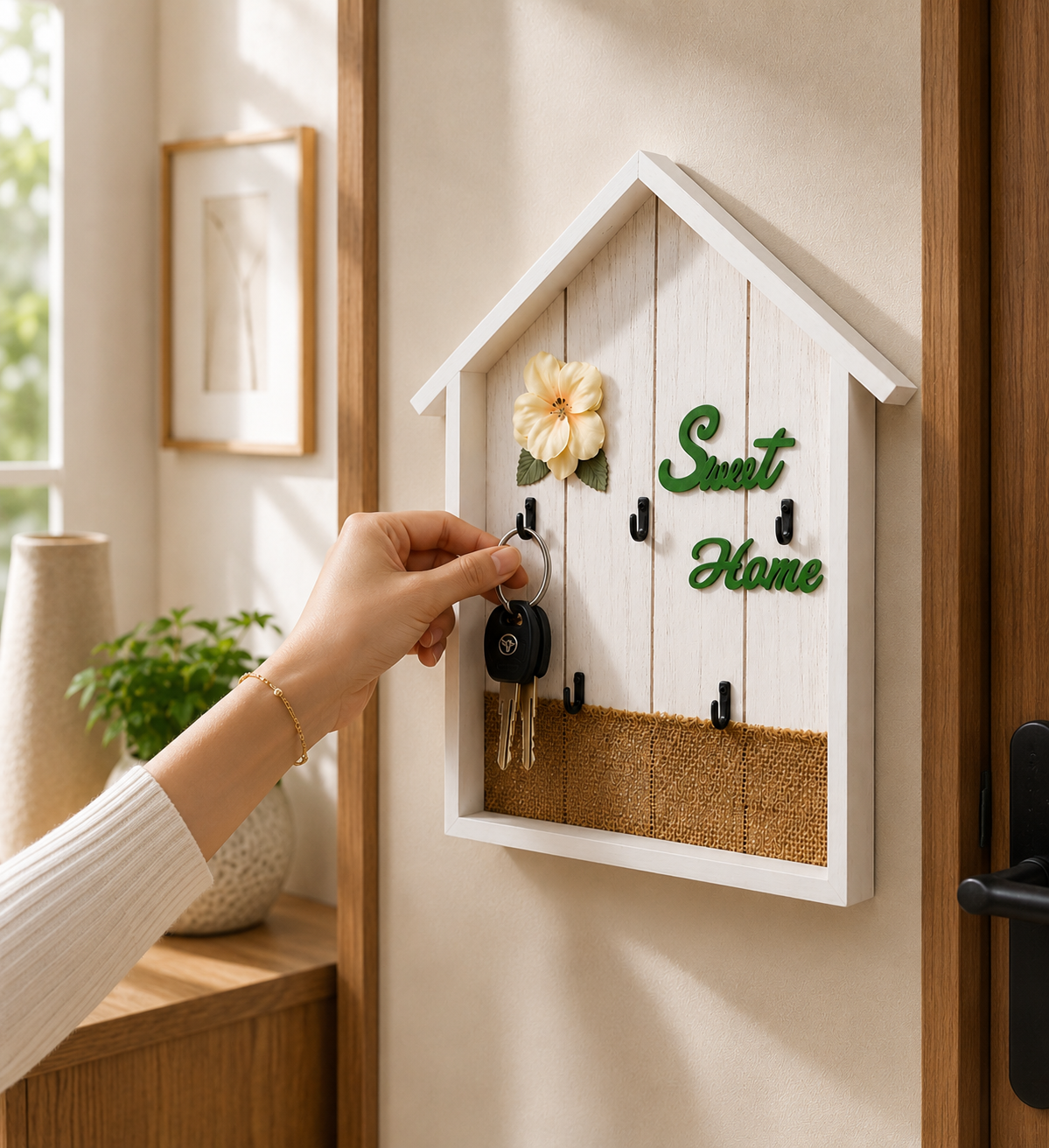 Hut Shaped Wooden Key Holder, Wall Mounted Sweet Home key Organizer, Key Holder For Home Decoration
