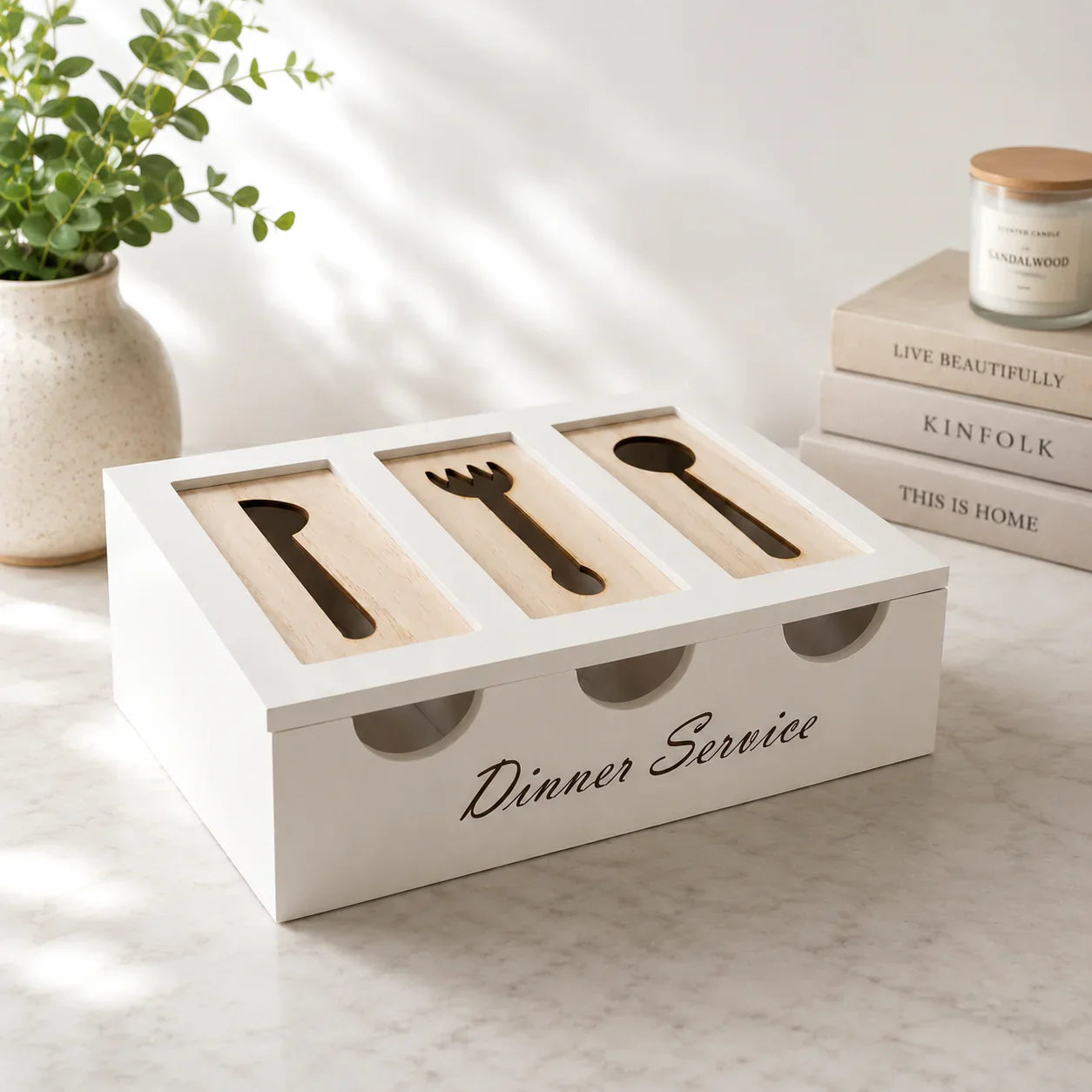 3 Compartment Wooden Cutlery Box with Lid, Wooden Cutlery Organizer Storage Box, Vintage Wooden Cutlery Organizer Box, Spoon, Fork And Knife Storage Holder
