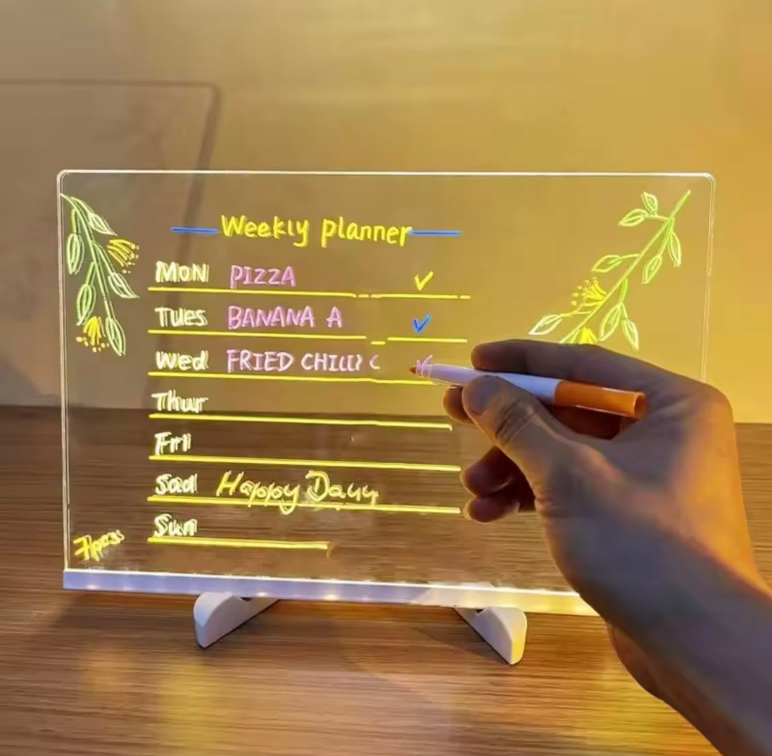 LED Note Board With Night Light, Acrylic Note Board Lamp, LED Eraseable Drawing Board