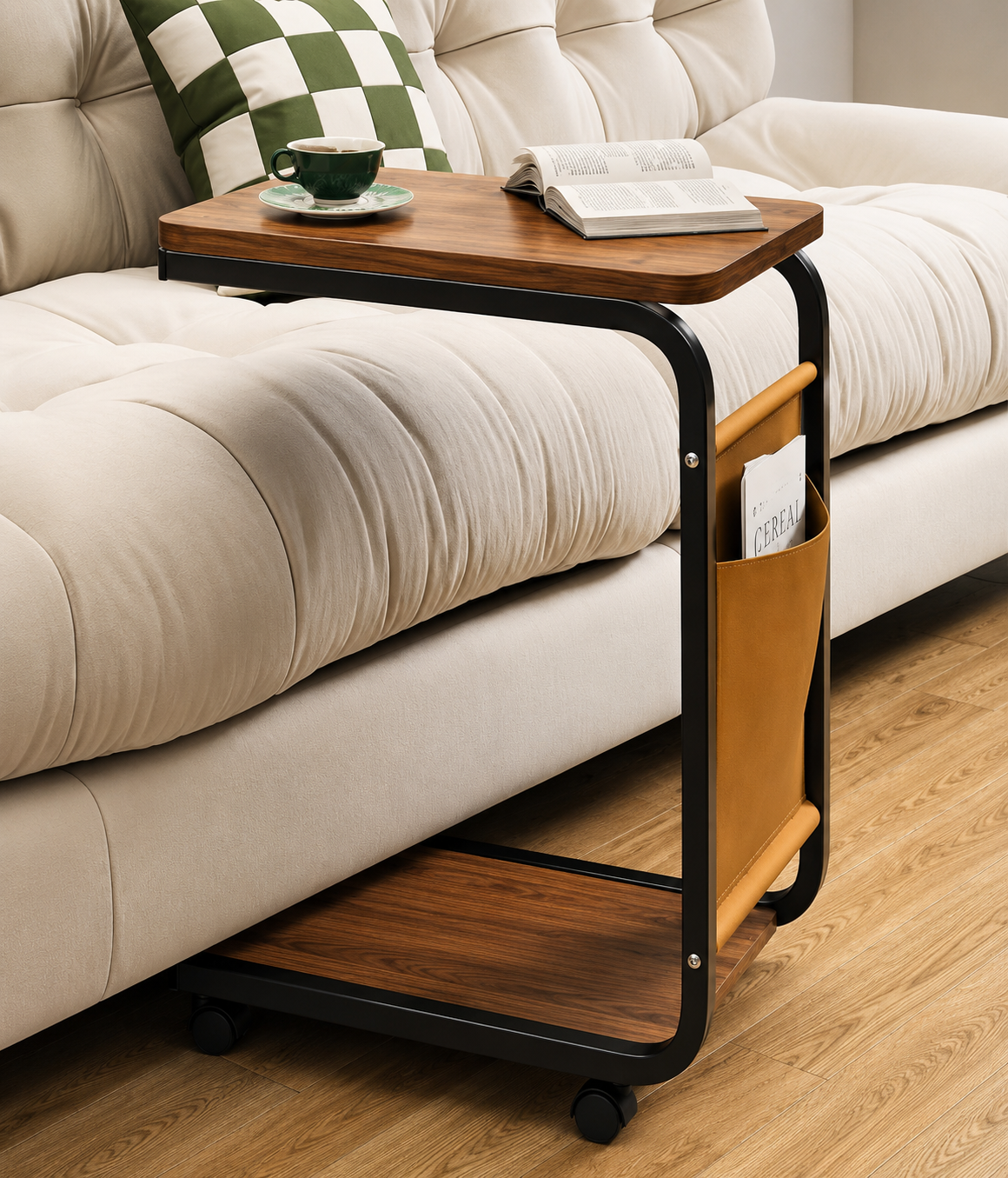 Rolling Sofa Side Table, Compact Bedside Utility Table, Space Saving Laptop Side Table, Compact Bedside Utility Table