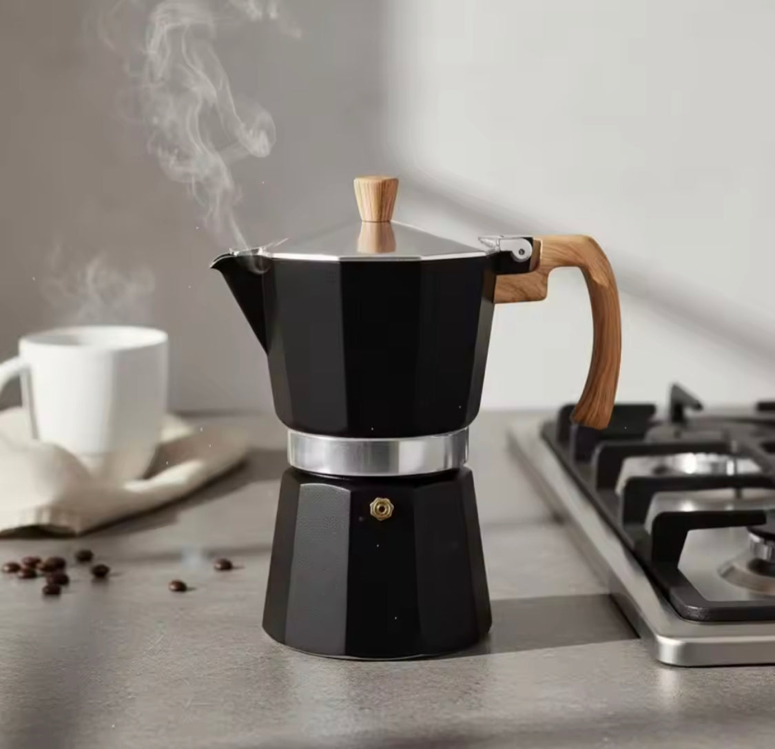Manual Espresso Coffee Maker With Wooden Handle, Italian Espresso Brewer, Durable Mocha Maker Pot