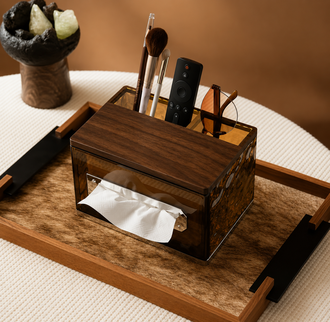 Glacier Pattern Desktop Tissue Box, Countertop Remote Control Storage Box, Desktop Tissue Box With Storage Holder, Remote Holder