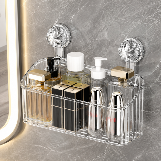 Acrylic Bathroom Suction Cups Shelves, Transparent Punch Free Storage Rack, Bathroom Storage Basket Holder