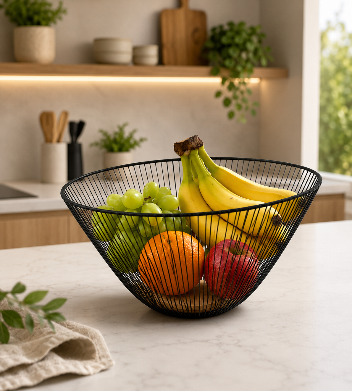 Round Wire Fruit Basket, Modern Minimalist Metal Fruit Bowl, Kitchen Countertop Fruit Basket