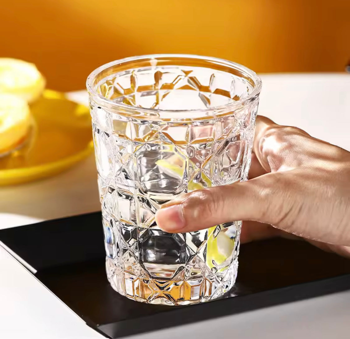 Diamond Patterned Cold Drink Glass,  Household Breakfast Milk Cup, Transparent Juice Cold Drink Cups