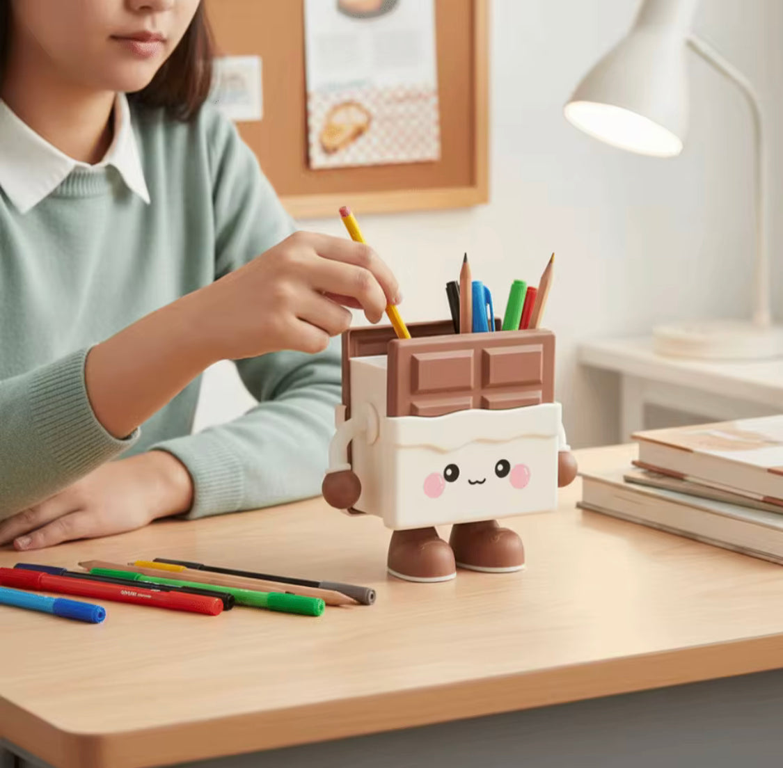 Kawaii Snack Desk Organizer, Cute Character Pen Holder, Kids Study Desk Organizer, Cute School Supplies Organizer