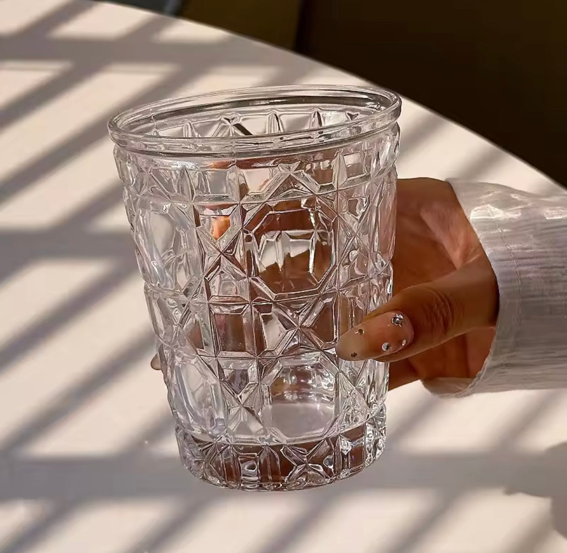Diamond Patterned Cold Drink Glass,  Household Breakfast Milk Cup, Transparent Juice Cold Drink Cups