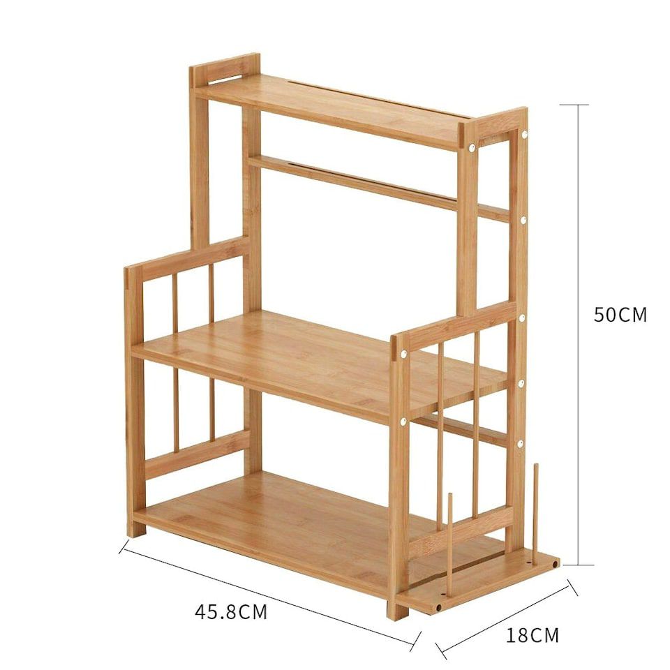 Multi Tier Wooden Bookshelf Organizer, Multifunctional Kitchen Storage Rack, Desktop Sundries Stationery Organizer