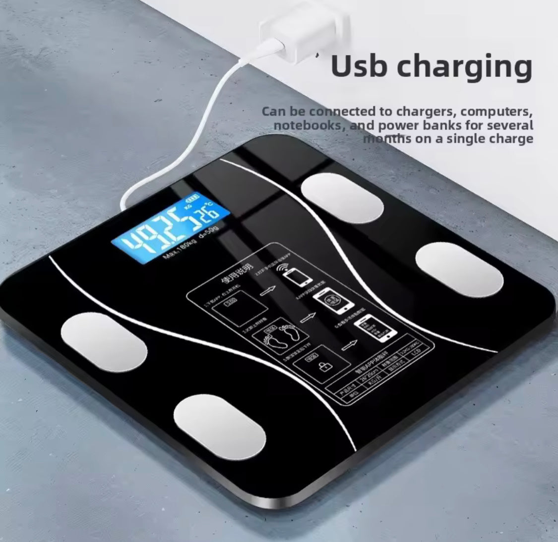 USB Charging Body Fat Scale With Bluetooth App, Smart Wireless Digital Weight Scale, Body Composition Analyzer Testing Scale