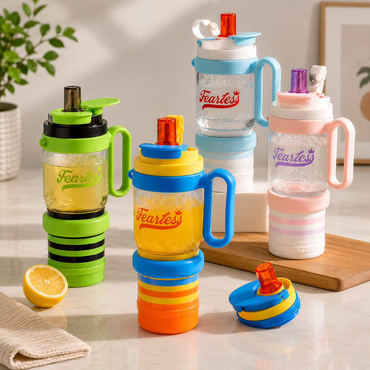 4 In 1 Water Bottle, Portable Sports Water Bottle With Handle, Foldable Outdoor Drinking Bottle, Leakproof Straw Bottle With Handle