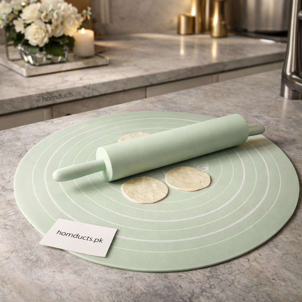 Non-Stick Silicone Dough Rolling Mat with Rolling Pin – Heat-Resistant Insulation Pad for Baking & Pastry Prep (High Quality Box Packing)