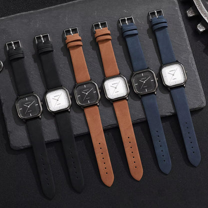 Fashion Square Dial Men's Watches Minimalist Quartz Watch Casual Leather Strap Wristwatch Reloj Hombre（Without Box）