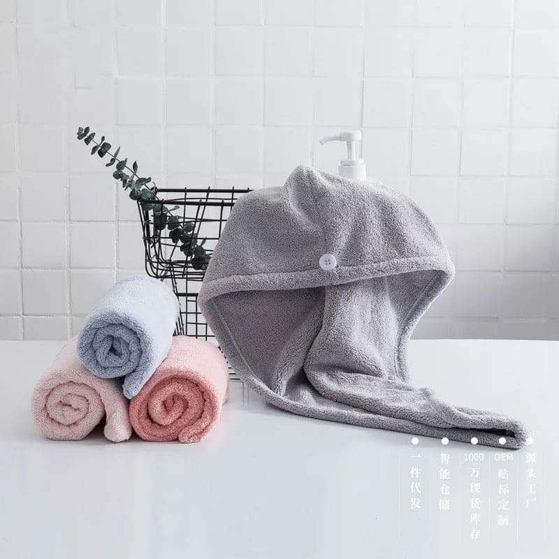 Microfiber Snap Dry Hair Cap, Turbine Hair Dryer Cap Towel, Water Absorbent Terry Head, Dry Hair Cap, New Style Hair Wrap Cap Towel