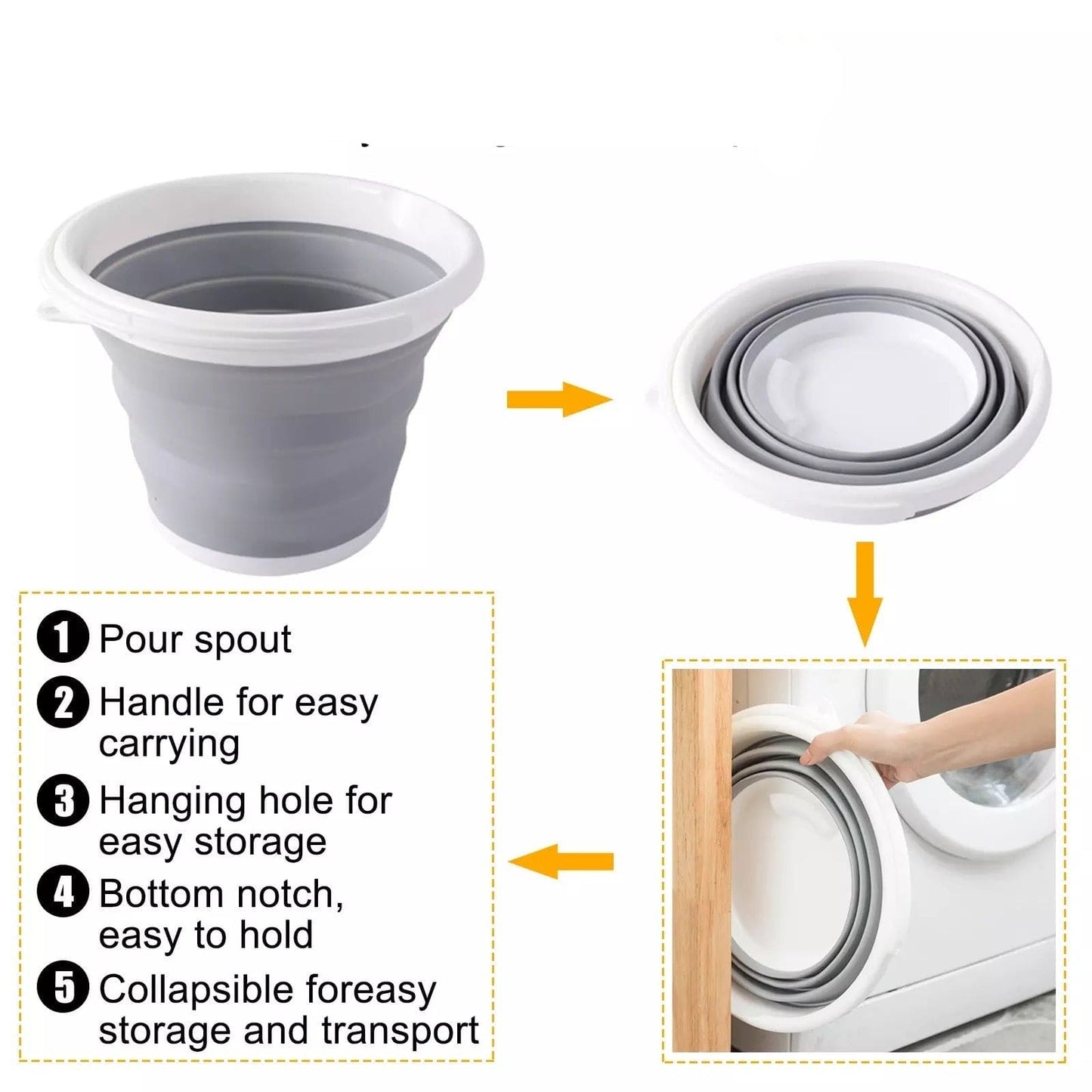 10L Collapsible Cleaning Bucket, Portable Folding Bucket, Silicon Car Washing Bucket, Outdoor Fishing Travel Camp Bucket, Foldable Basin Camping Bucket, Travel Portable Pail, Household Multifunctional Bucket