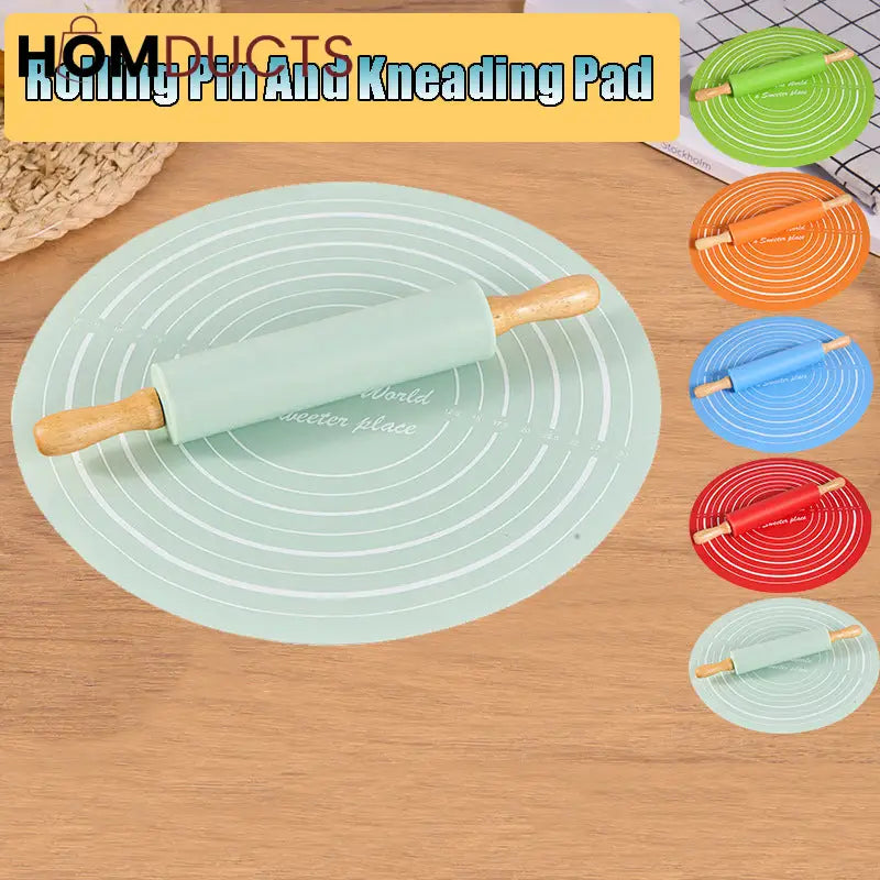 Non-Stick Silicone Dough Rolling Mat with Rolling Pin – Heat-Resistant Insulation Pad for Baking & Pastry Prep (High Quality Box Packing)