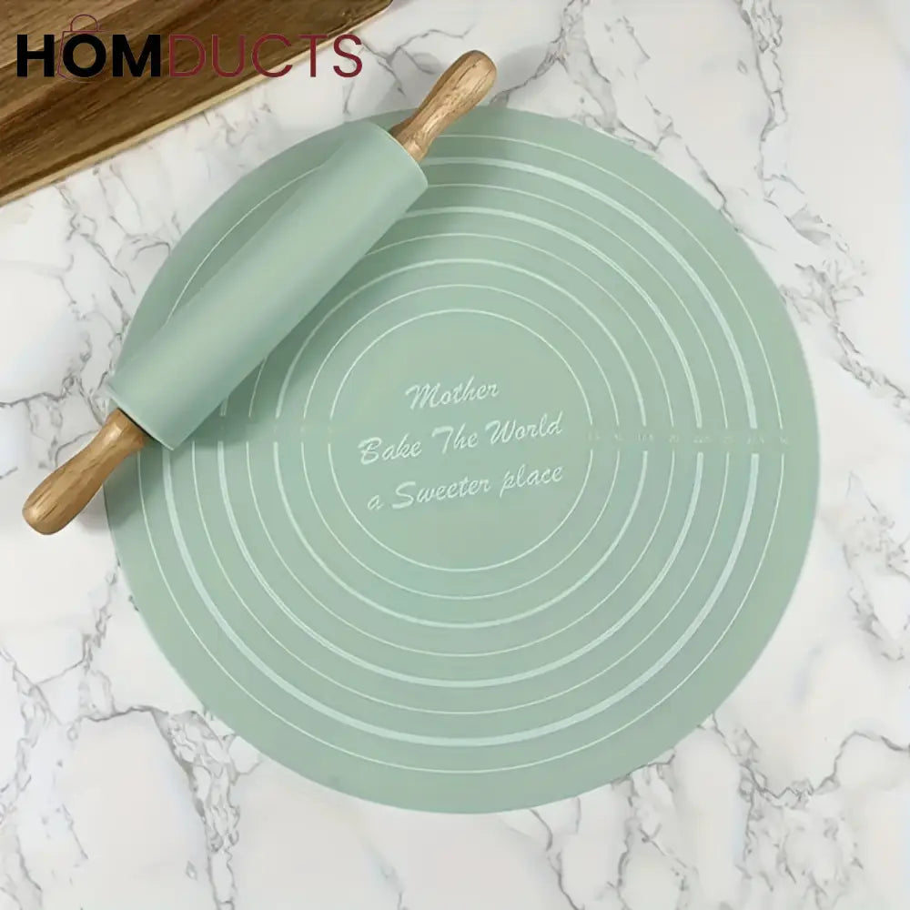Non-Stick Silicone Dough Rolling Mat with Rolling Pin – Heat-Resistant Insulation Pad for Baking & Pastry Prep (High Quality Box Packing)